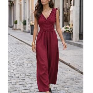 Max Studio NEW Women's Sleeveless Pocketed Jumpsuit Wide Leg Coquette Sz. Small